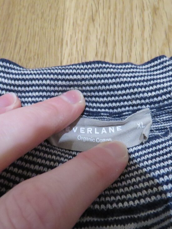 EVERLANE The Organic Cotton Slim Crew Sweater Micro Stripe XL Preppy Minimalist - Picture 12 of 13